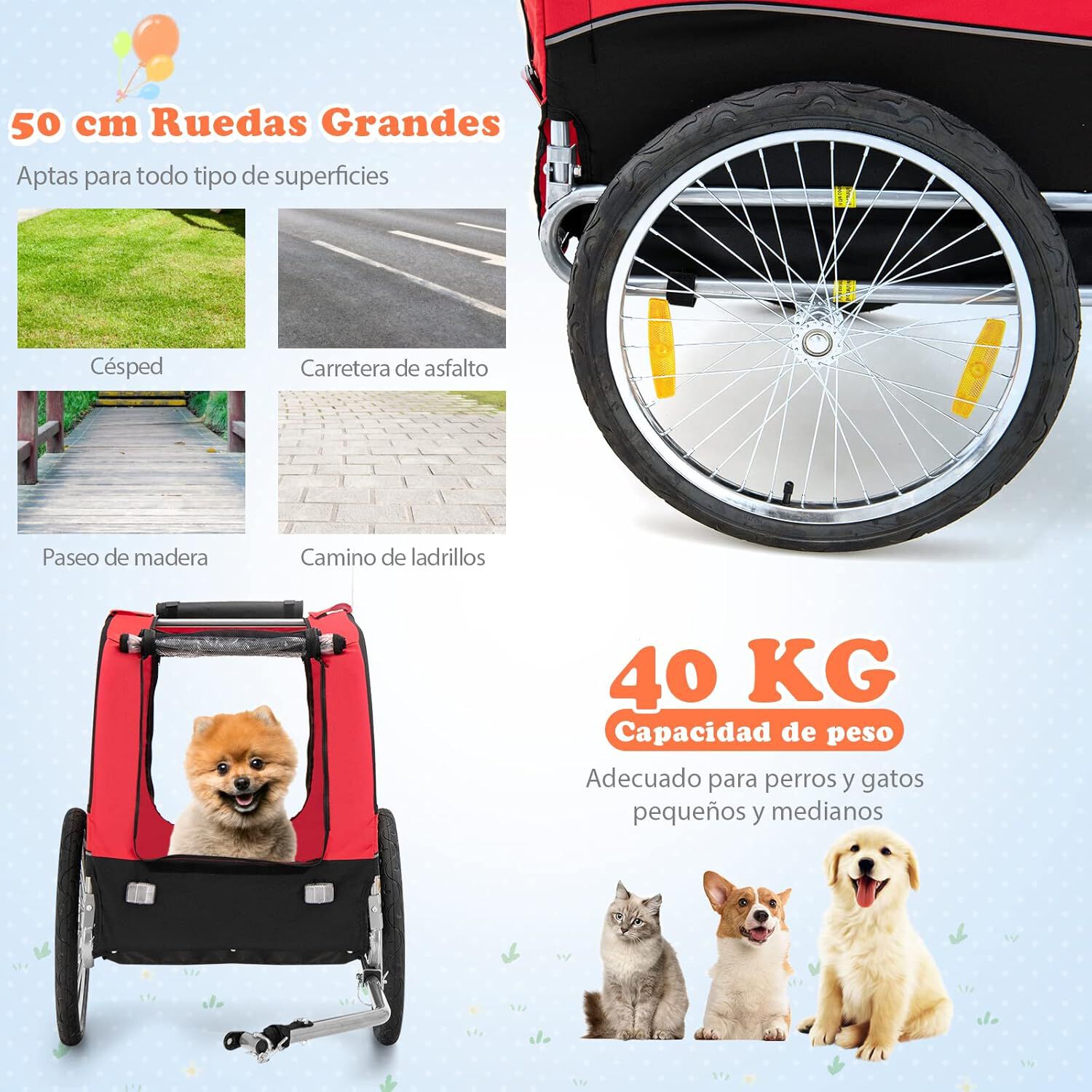 Costway Remolque Bicicleta Rojo para perros thumbnail