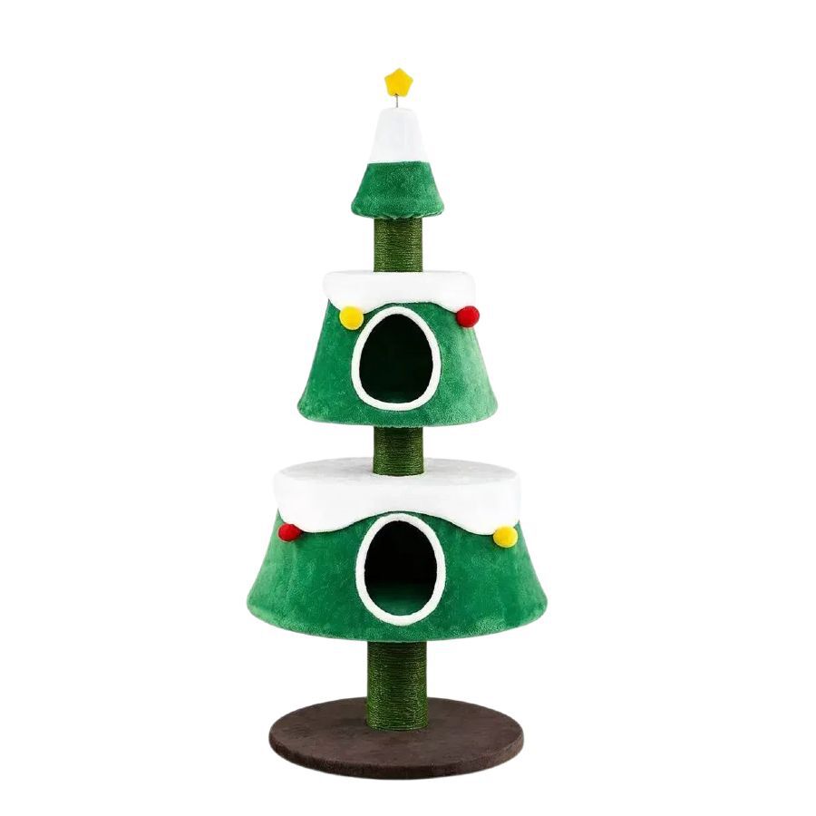 COSTWAY 156 cm &Aacute;rbol de Navidad para Gatos con 2 Casitas Grandes, Torre para Gatos con Rascadores de Yute, Juguete en Estrella con Resorte y Bolas Decorativas, Mueble de Juegos para Interior, , large Imagen numero 1