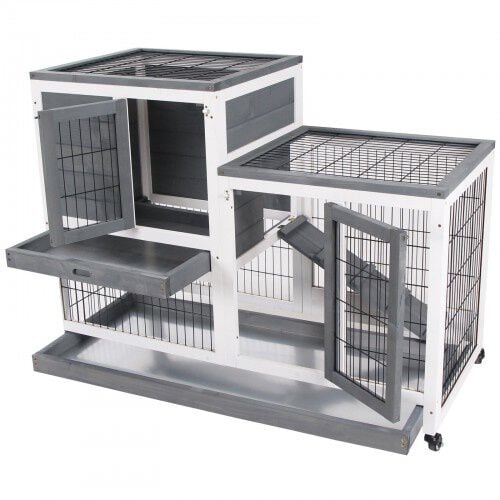 PawHut conejera de madera con ruedas thumbnail