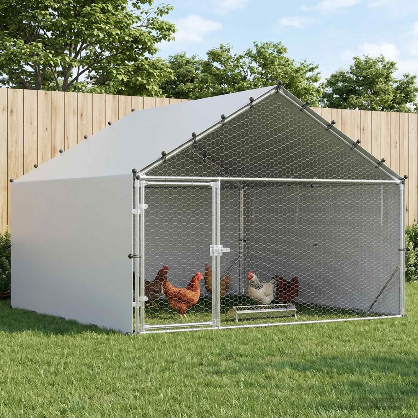 vidaXL Gallinero con Techo Plateado Acero Galvanizado Casa para Pollos Recinto, , large Imagen numero 7