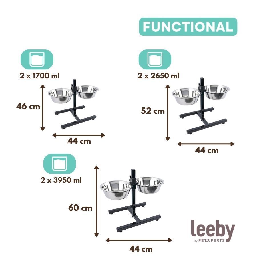 Leeby Comedero Doble Ajustable de  Acero Inoxidable para perros, , large Imagen numero 4