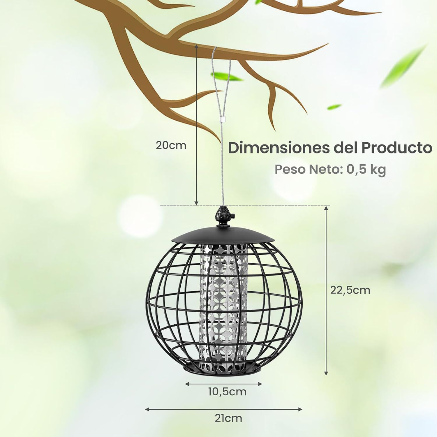 COSTWAY Comedero para P&aacute;jaros, Alimentador de P&aacute;jaros a Prueba de Ardillas para Colgar, Alimentador de Semillas Enjaulado, Marco de Metal Resistente a la Intemperie para Jard&iacute;n Exterior, , large Imagen numero 5