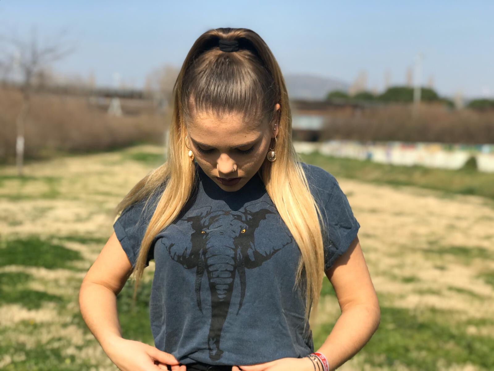 Camiseta para mujer Animal Totem elefante color azul thumbnail