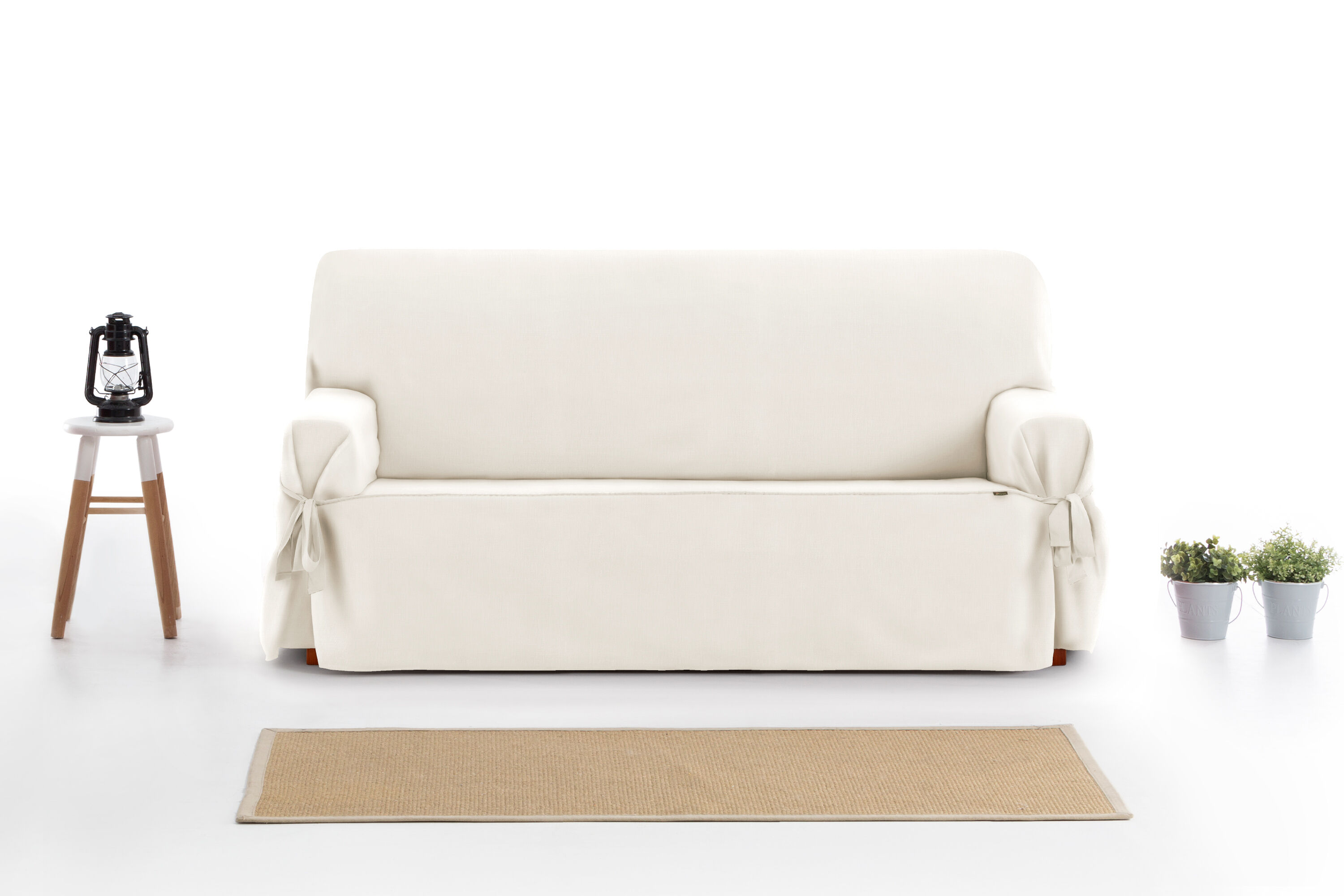 Protector Funda Sillon Sofa 1 Plaza con lazos. Color Marfil. 1 Plaza (80 - 120 cm), , large Imagen numero 6