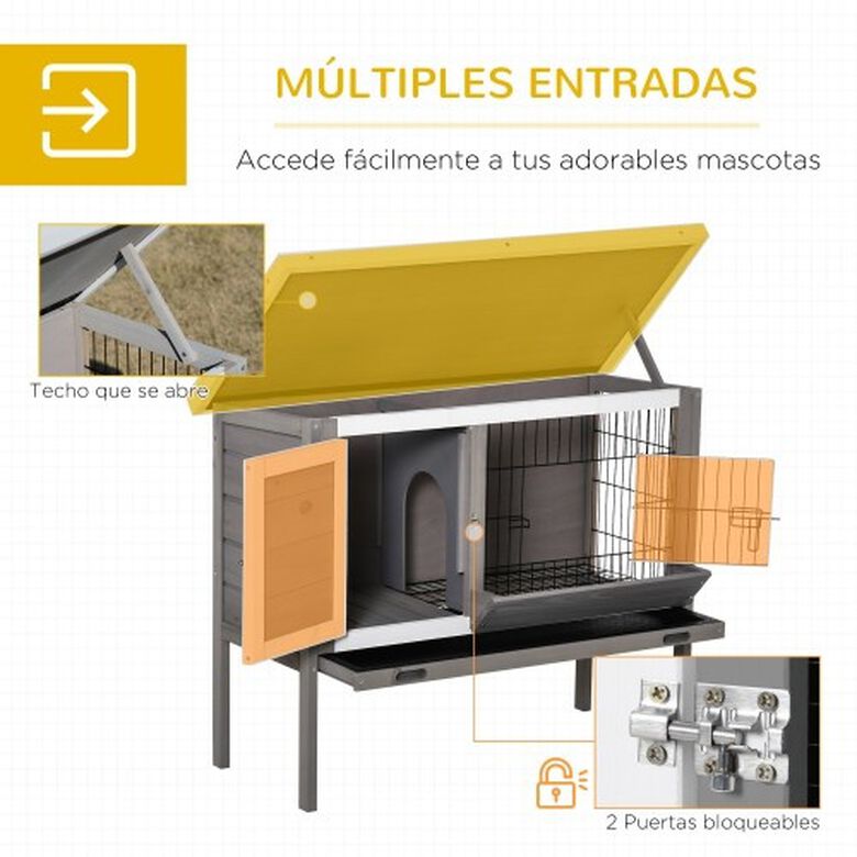 PawHut Conejera de Madera Exterior con Jaula Elevada para conejos thumbnail