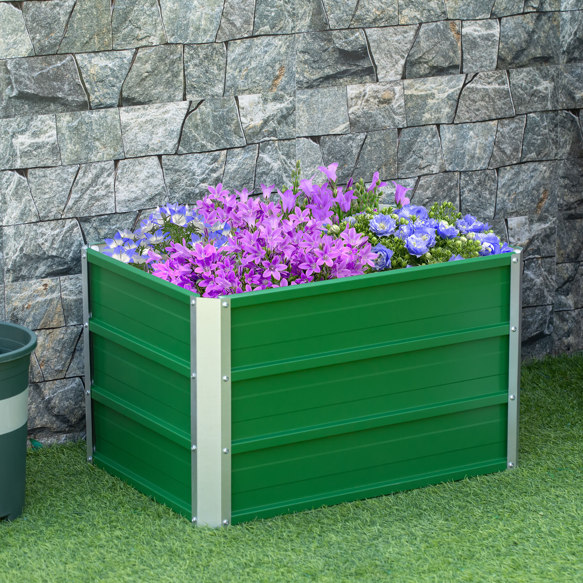 Outsunny Arriate Alto de Jard&iacute;n de Acero Incluye Guantes Huerto Urbano Jardinera Macetero Rectangular para Cultivos Plantas Flores para Exterior Terraza Balc&oacute;n 66x47x40 cm Verde, , large Imagen numero 2