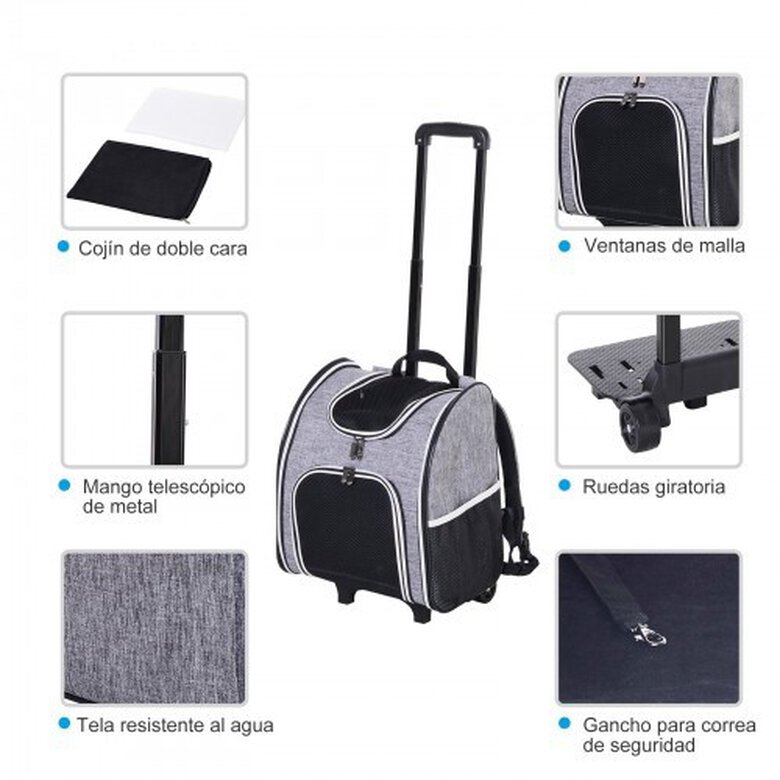 Transportin PawHut 2 en 1 Mochila/Carrito color Gris, , large image number null