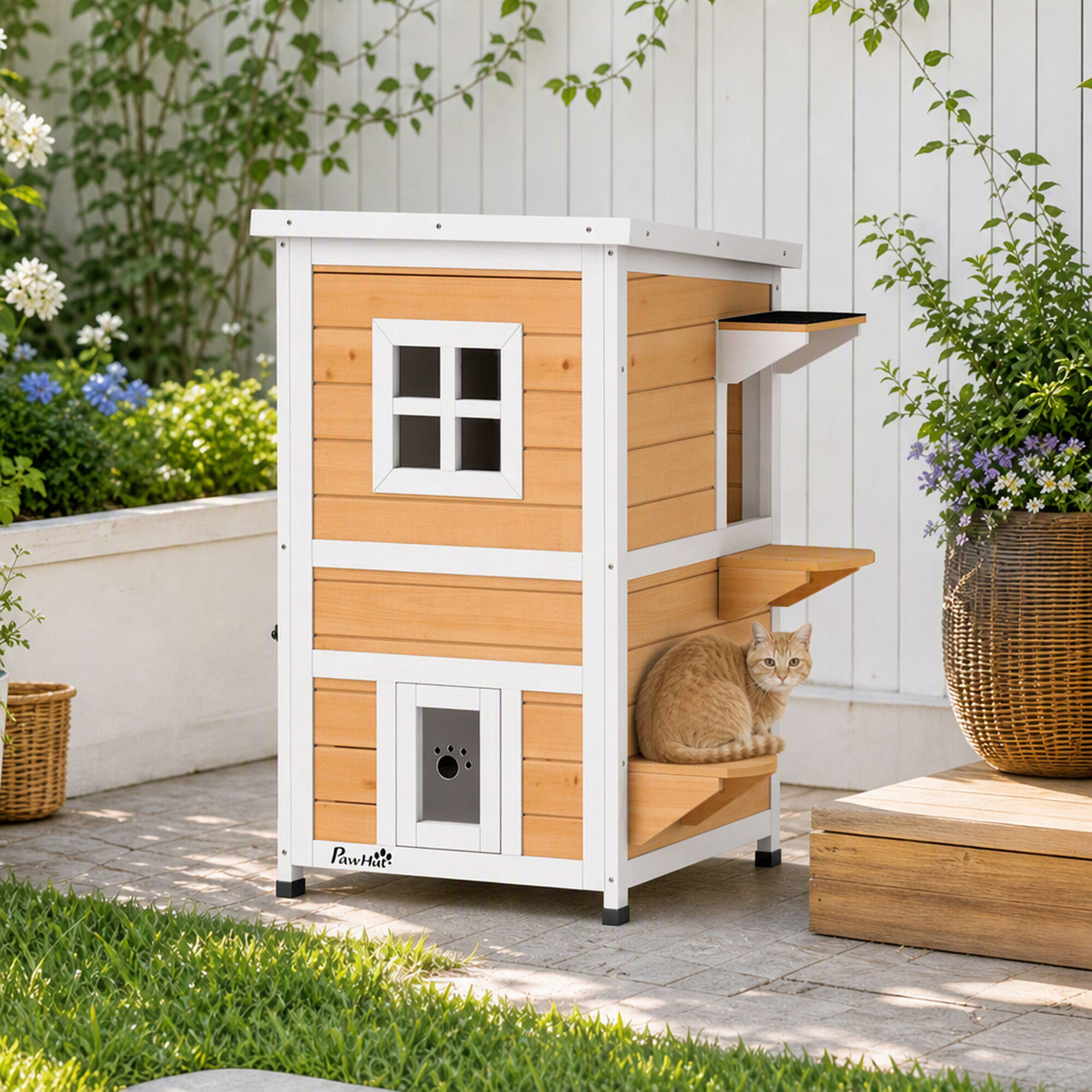 PawHut Caseta para Gato Madera Natural, , large Imagen numero 2