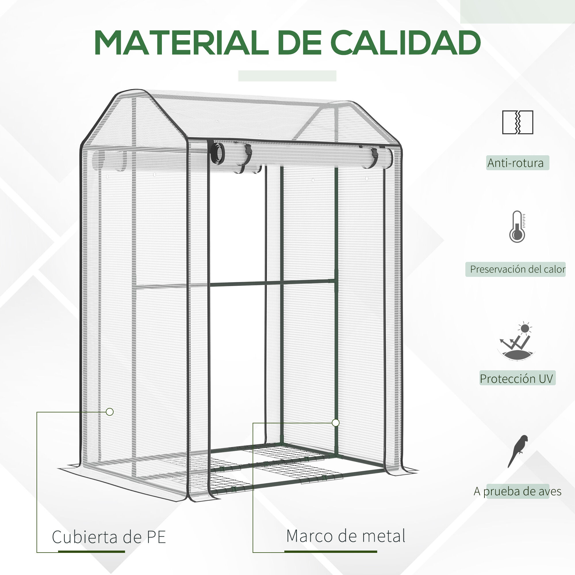Outsunny Invernadero de Exterior Vivero Casero con Puerta Enrollable Cubierta de PE y Marco de Metal para Cultivos Plantas Tomates Terraza Patio 100x80x150 cm Transparente Blanco, , large Imagen numero 4