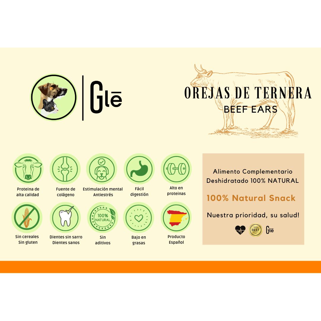 GLE PETS OREJAS DE TERNERA. PREMIOS PARA PERROS 100% NATURALES 3UD POR BOLSA, , large Imagen numero 5