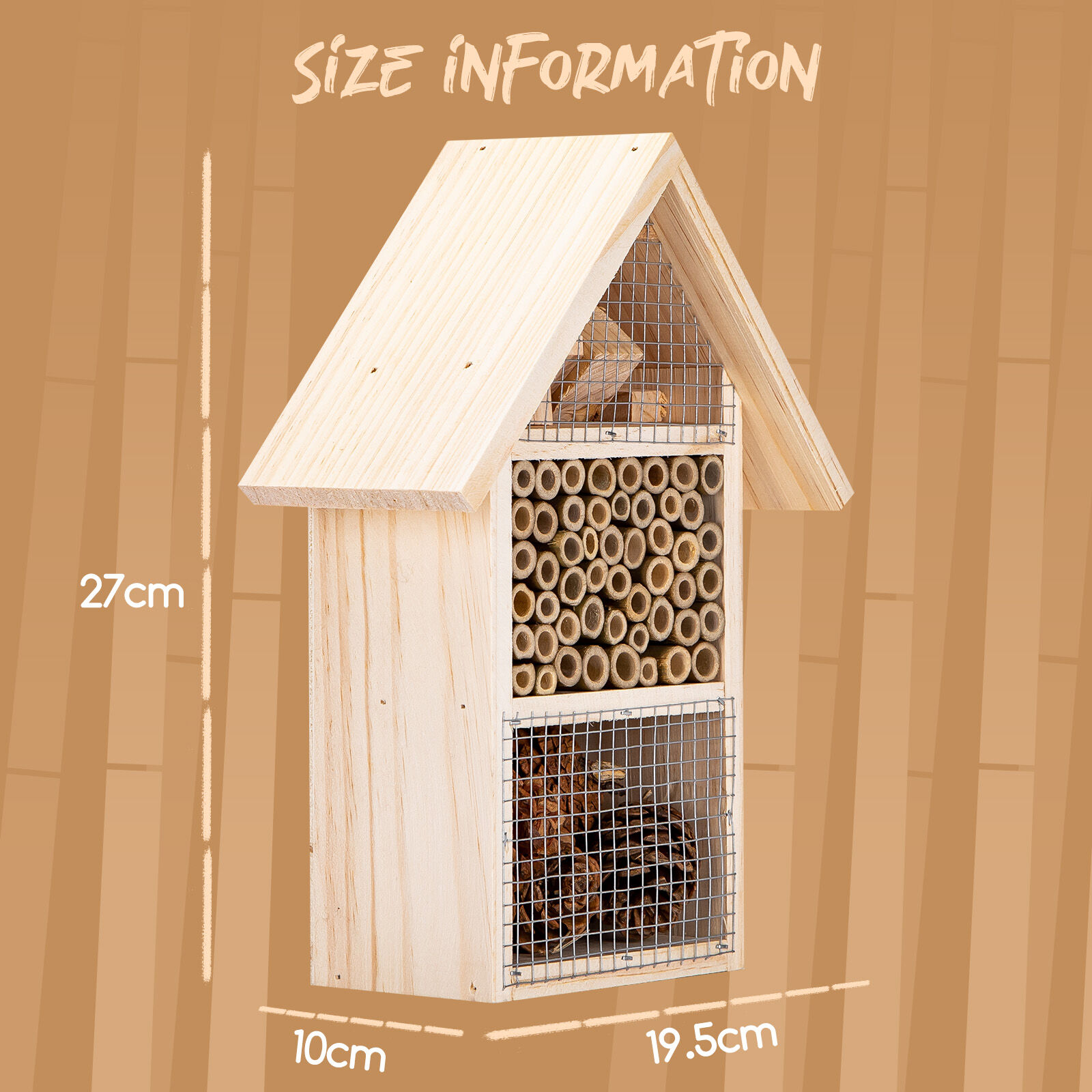 Nobleza - Hotel de Insectos, Casa para Insectos en Madera Natural para Abejas, Observatorio de Insectos, Madera  L - 26*10.5*30.5CM(1), , large Imagen numero 10