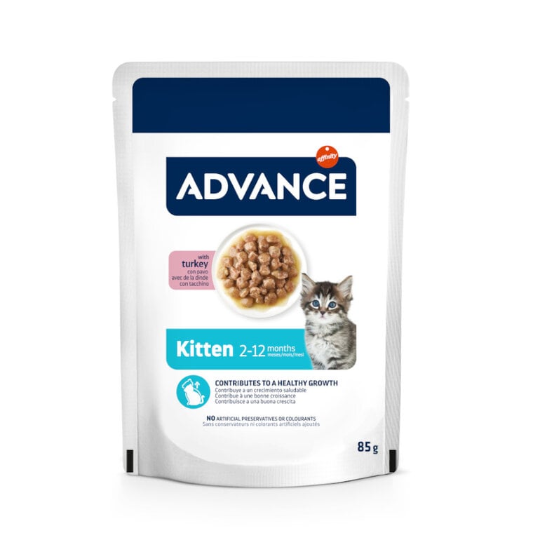 12 sobres x 85 g Advance Kitten Pavo en salsa sobre para gatos ¡Pack ahorro!