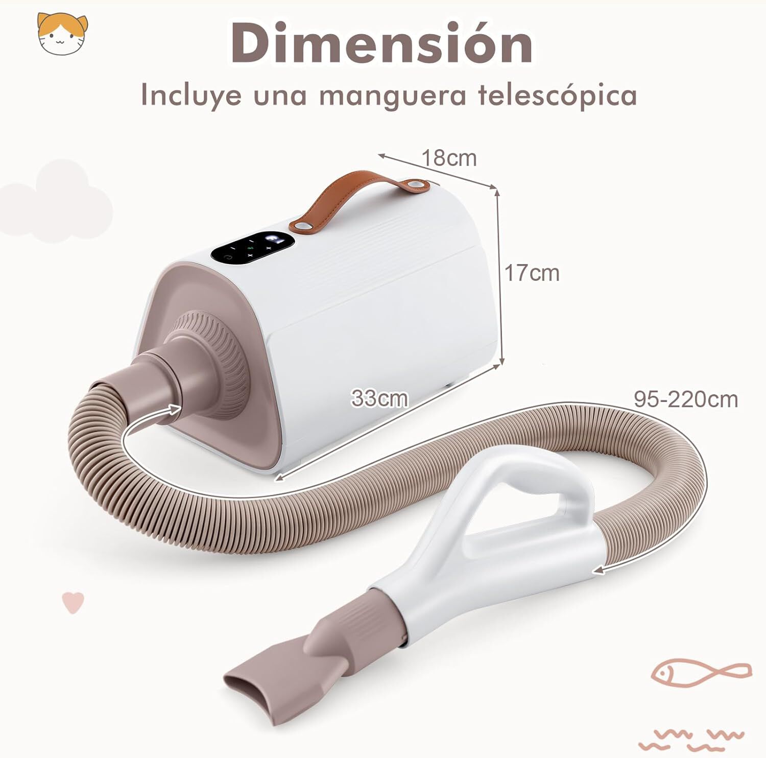 COSTWAY Secador Para Perros y Gatos 1700W, Temperatura y Flujo de Aire Ajustables, Secador Para Mascotas de Lones Negativos, 4 Boquillas, Pantalla Inteligente LED, , large Imagen numero 5