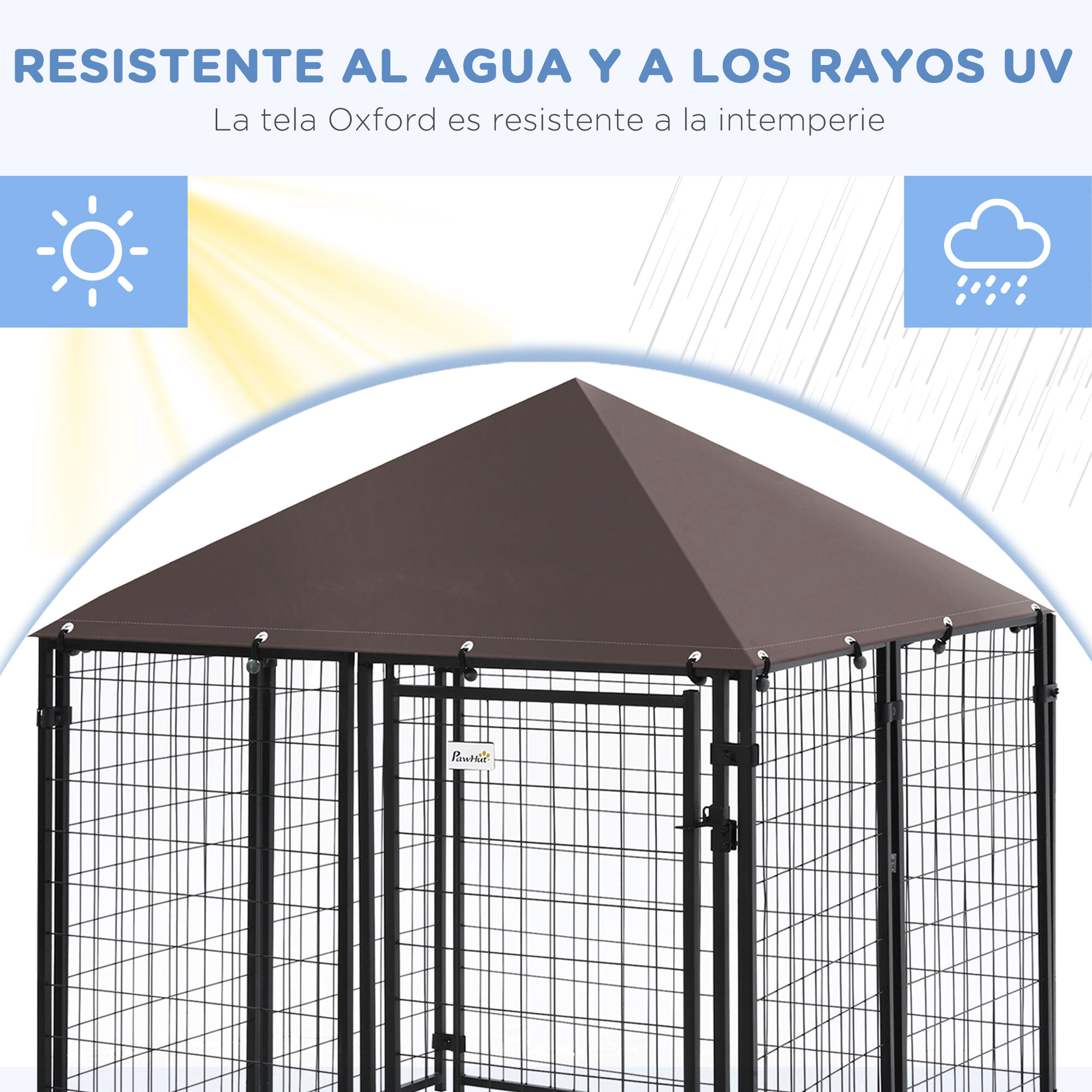 PawHut Conjunto para Mascotas Juego de Perrera de Exterior con Techo y Comedero Elevado para Perros de 4 Alturas Ajustables para Terraza Balc&oacute;n 141x141x153 cm 43x25x30 cm Negro, , large Imagen numero 5