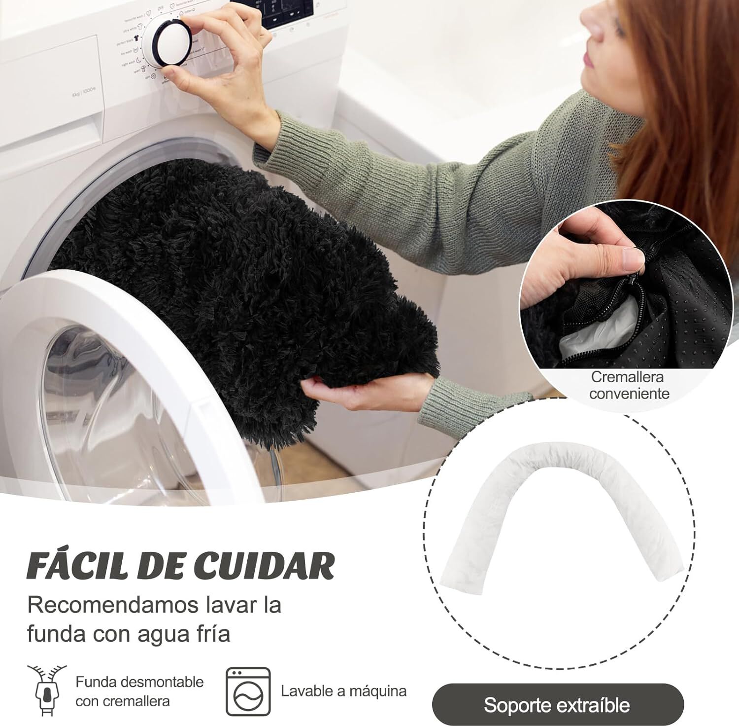 COSTWAY Funda de Peluche para Perros, Cama Antideslizante con Funda Extra&iacute;ble Lavable/Cuello Acolchado Suave, Tapete de Felpa para Perros (112 x 101 x 18 cm, Negro Gris&aacute;ceo), , large Imagen numero 2