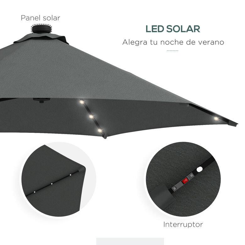 Outsunny Sombrilla Voladiza Gris Oscuro Con Luces Con Manivela Y Base Cruzada thumbnail