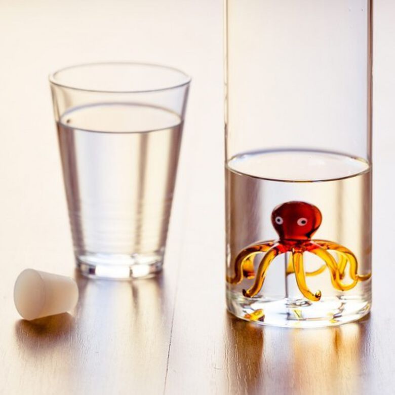 Botella de vidrio para agua con figura de un pulpo color Blanco thumbnail