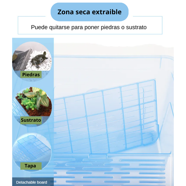 ReptilHábitat Tortuguera negra con zona seca para reptiles thumbnail