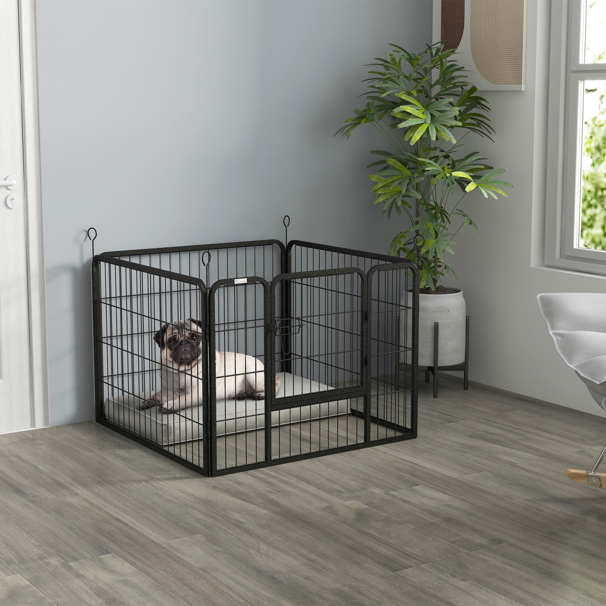 PawHut Parque para Perros de 4 Paneles 82x82x60 cm Parque de Juegos para Mascotas Plegable con Puerta de Pestillo y Marco de Metal para Interior y Exterior Gris, , large Imagen numero 2