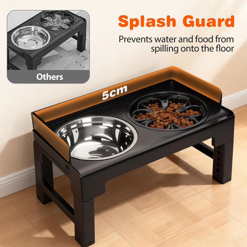 Nobleza Comedero Elevado para Perros y Gatos, Soporte Ajustable a 6 Alturas y Reclinable, Kit de 2 Cuencos: 1000ml Acero Inoxidable y 600ml Comedero Antivoracidad, Dise&ntilde;o Antiderrame, Negro, , large Imagen numero 3