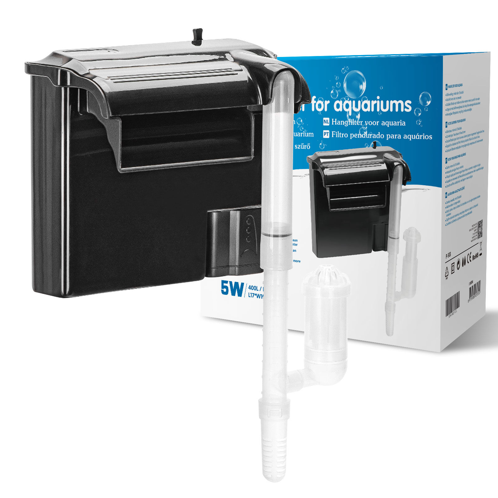 Nobleza - Filtro de Acuario, 3-en-1 Filtro de Acuario Colgante 400L/H, Sistema de Filtraci&oacute;n con Bomba de Agua Integrada, Dise&ntilde;o de Flujo de Agua en Cascada, Ahorro de Energ&iacute;a 5W, , large Imagen numero 1