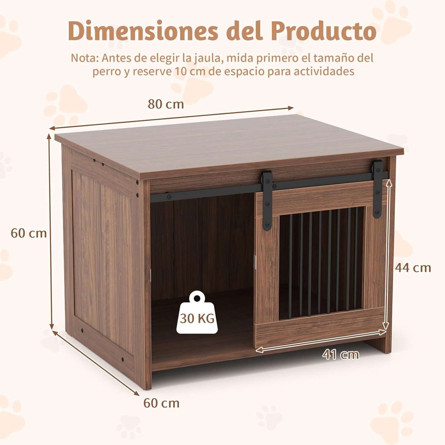 COSTWAY Jaula para Perros Medianos, 80x60x60 cm, Muebles de Jaula para Perros con Puerta Corrediza, Tubos Met&aacute;licos a Prueba de Masticar, Mesa Auxiliar Perrera para Mascotas Peque&ntilde;as Medianas (Marr&oacute;n), , large Imagen numero 5