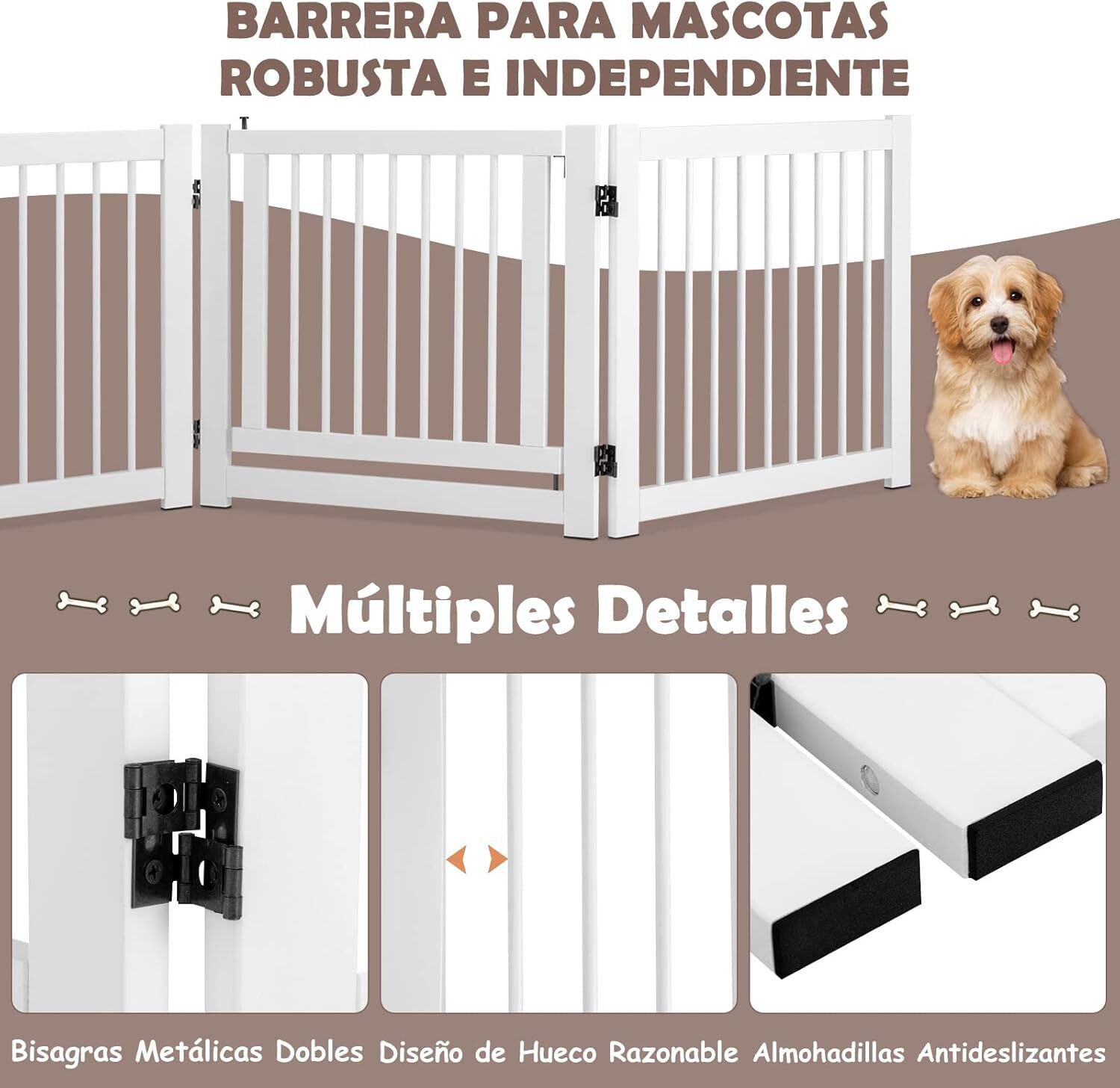 COSTWAY Barrera Plegable de 3 Paneles para Perros 210 x 61 x 1,8 cm para Perros thumbnail