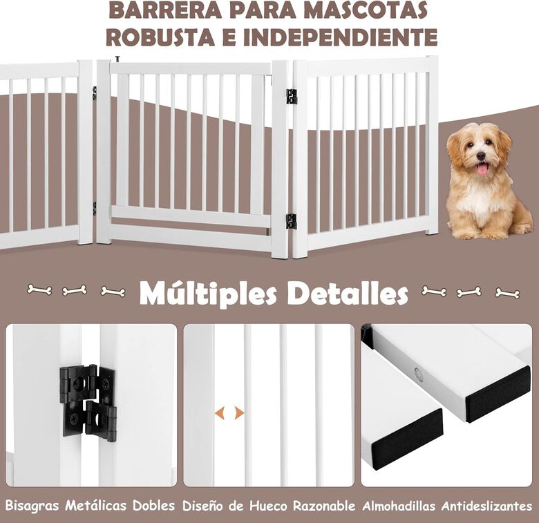 COSTWAY Barrera Plegable de 3 Paneles para Perros 210 x 61 x 1,8 cm para Perros thumbnail