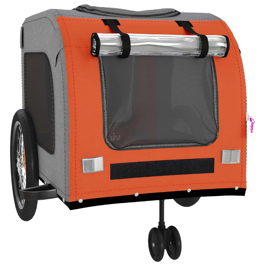 vidaXL Remolque bicicleta para perros hierro tela Oxford naranja gris, , large Imagen numero 14