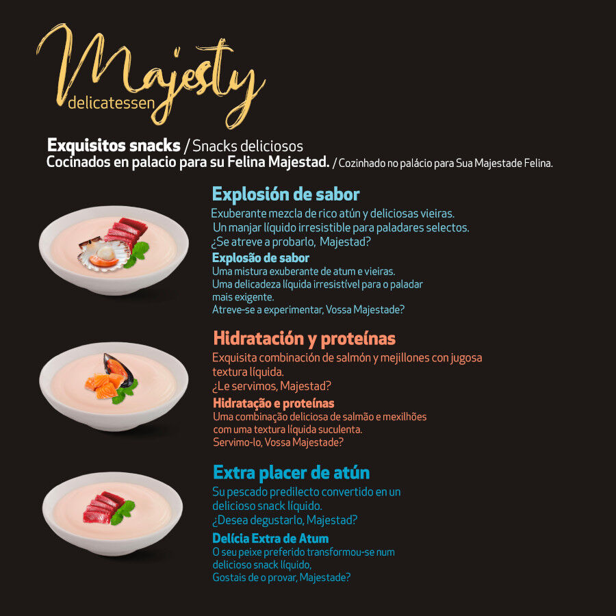 48 sobres x 15 g Majesty Mix Pescado snack l&iacute;quido para gatos, , large Imagen numero 3