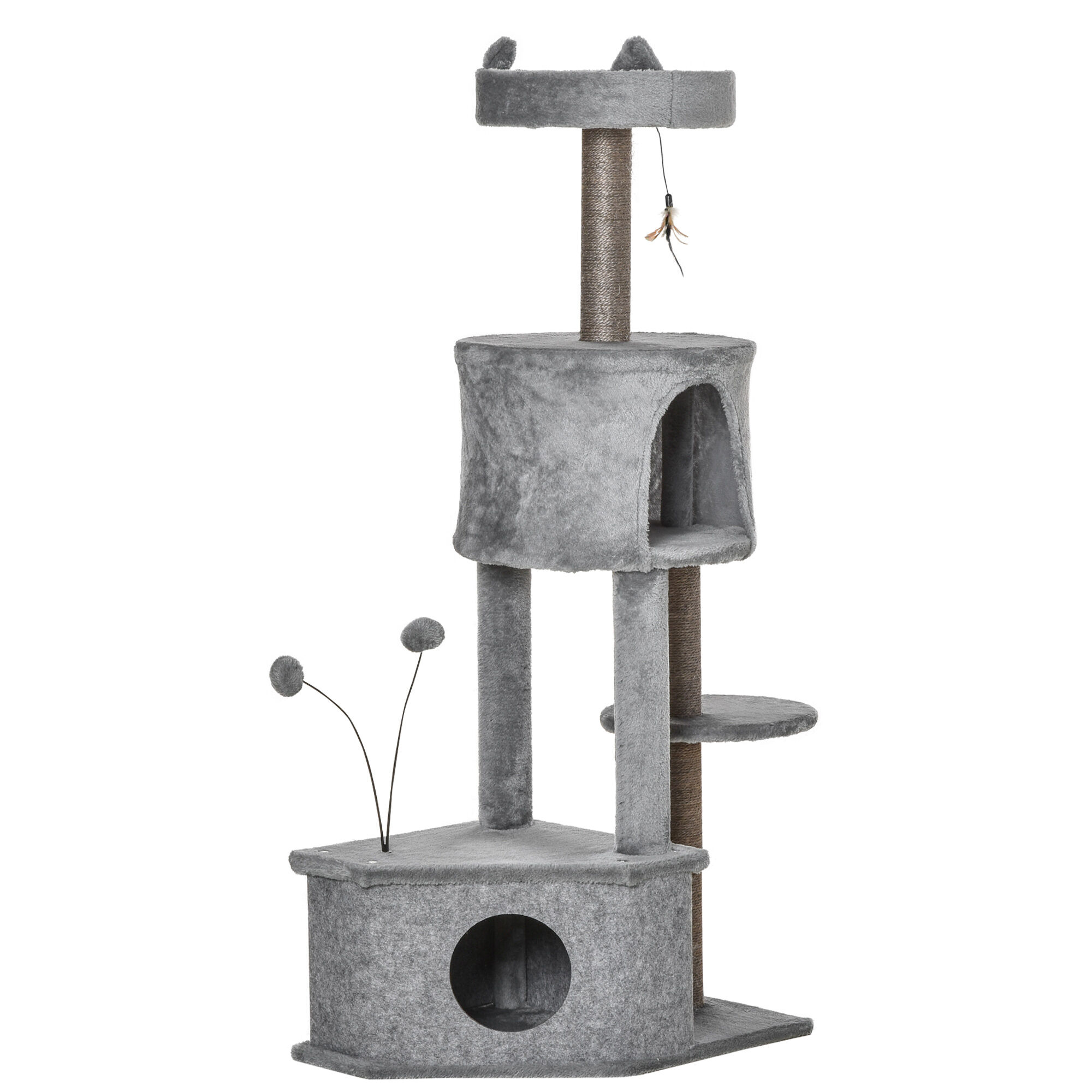PawHut &Aacute;rbol Rascador con Cueva Gris para gatos, , large Imagen numero 1