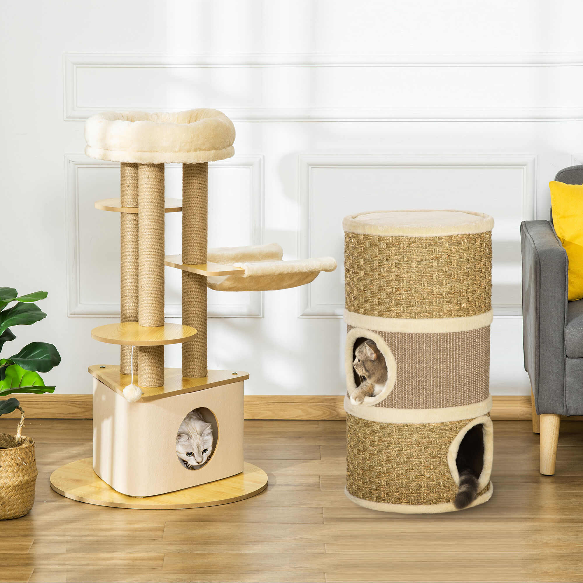 PawHut Conjunto para Gatos Madera Natural, , large Imagen numero 2