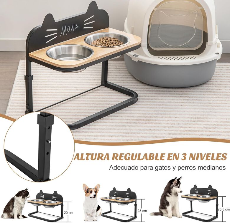 COSTWAY Comedero Elevado con 2 Cuencos de Acero Inoxidable y Estructura de Metal para gatos thumbnail