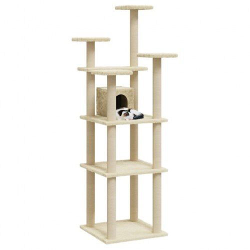 Vidaxl rascador &aacute;rbol con casa crema para gatos, , large Imagen numero 3