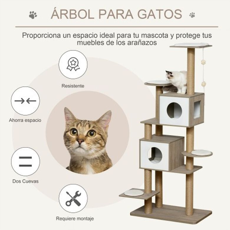 Árbol rascador para gatos Pawhut color Blanco y marrón thumbnail