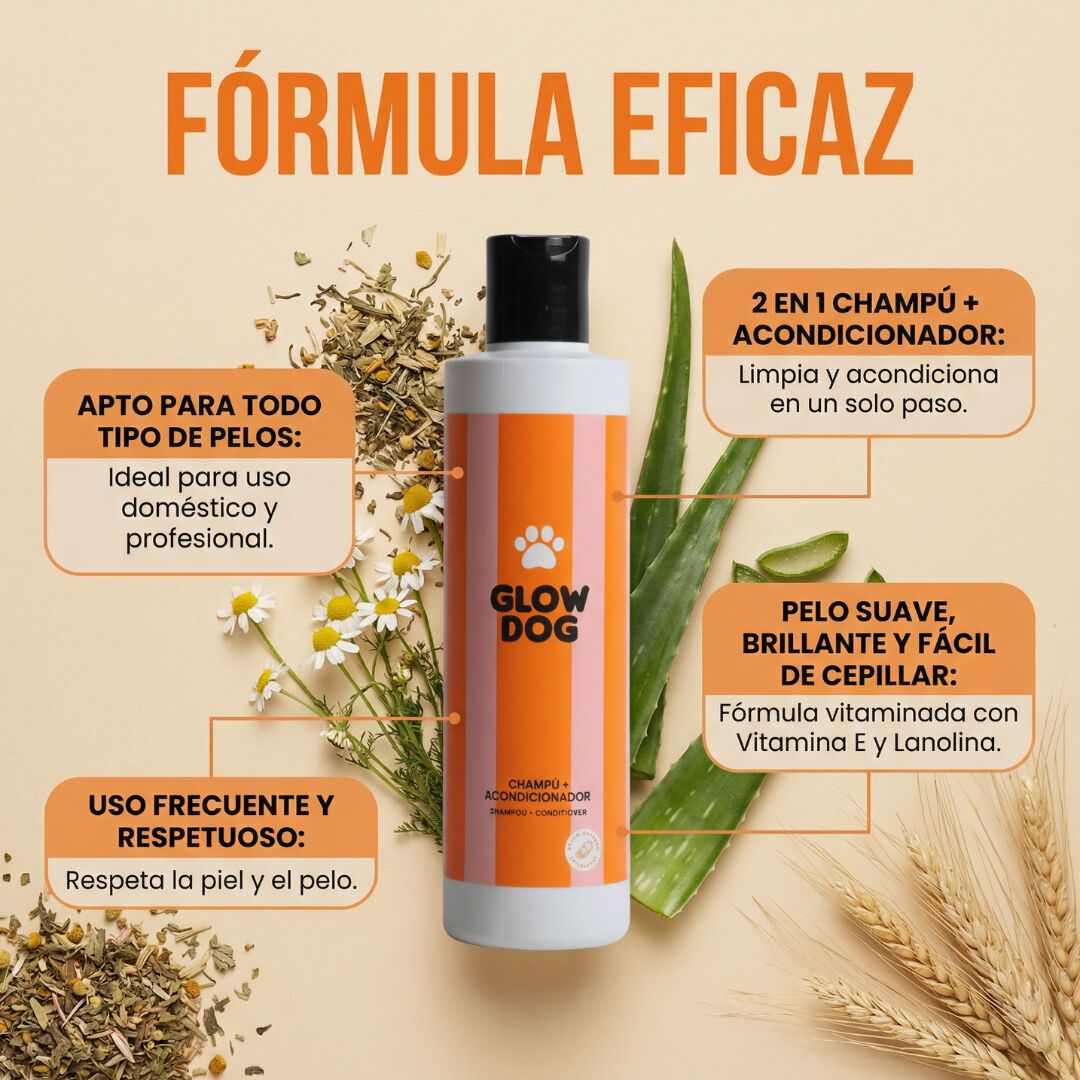Glow Dog Champ&uacute; y Acondicionador 2 en 1 para perros &middot; Pelo suave y brillante &middot; F&aacute;cil cepillado &middot; Con Vitamina E y Lanolina &middot; Sin parabenos &middot; Uso frecuente &middot; Todo tipo de pelaje &middot; 200 ml, , large Imagen numero 3