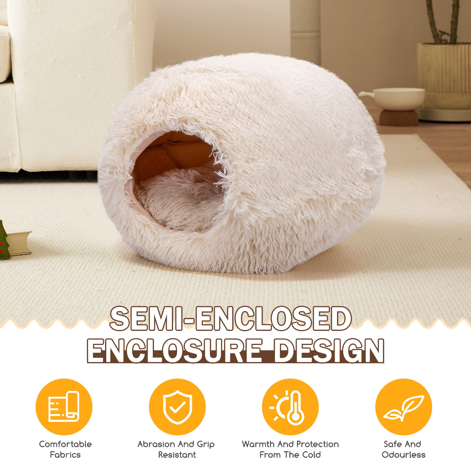 Nobleza - Camas para Gatos,  Carpa para Gatos de con Protecci&oacute;n contra el Fr&iacute;o con Coj&iacute;n Desenfundable y Extra&iacute;ble, Cama para Gatos Semiabierta para Mascotas peque&ntilde;as y Medianas, 47&times;46&times;36cm, , large Imagen numero 4