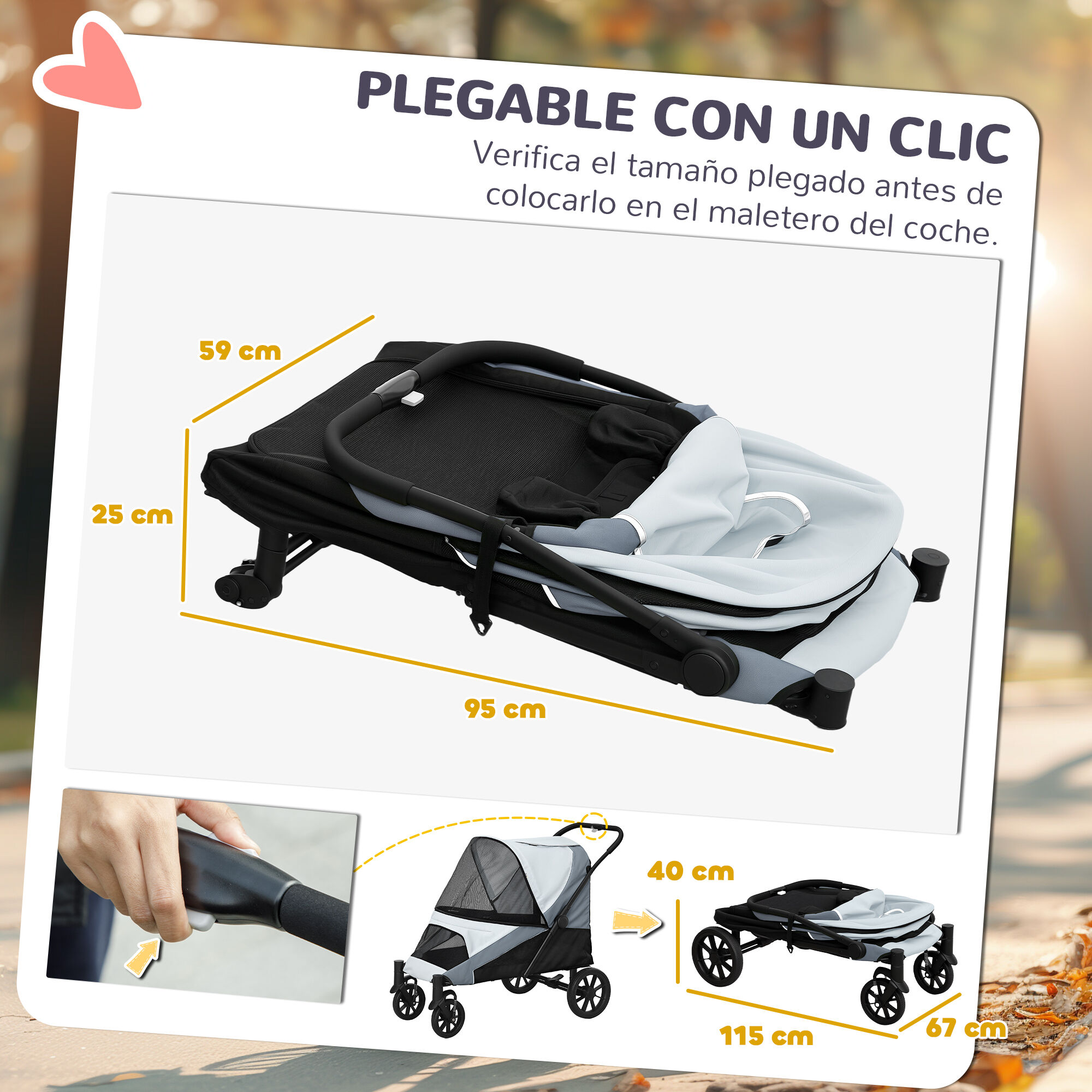 PawHut Carrito para Perros Gris, , large Imagen numero 5