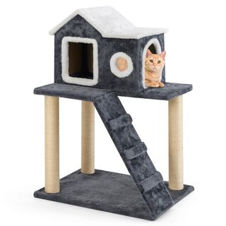 COSTWAY Árbol Moderno para Gatos de 90 cm con Techo Abrible para Gatos