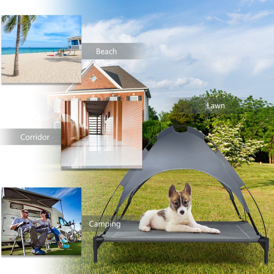 COSTWAY Cama para Perros con Toldo Extra&iacute;ble Tumbona de Jard&iacute;n para Perros Cama para Gatos Mascotas para C&eacute;sped Interno Externo (XL), , large Imagen numero 3