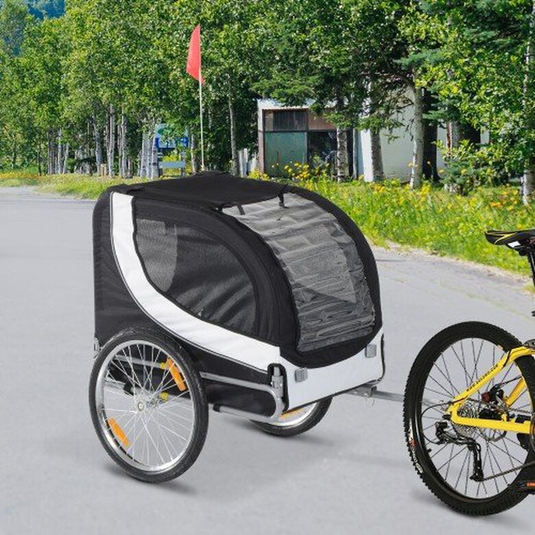 Remolque de bicicleta PawHut para perros color Blanco/Negro, , large image number null