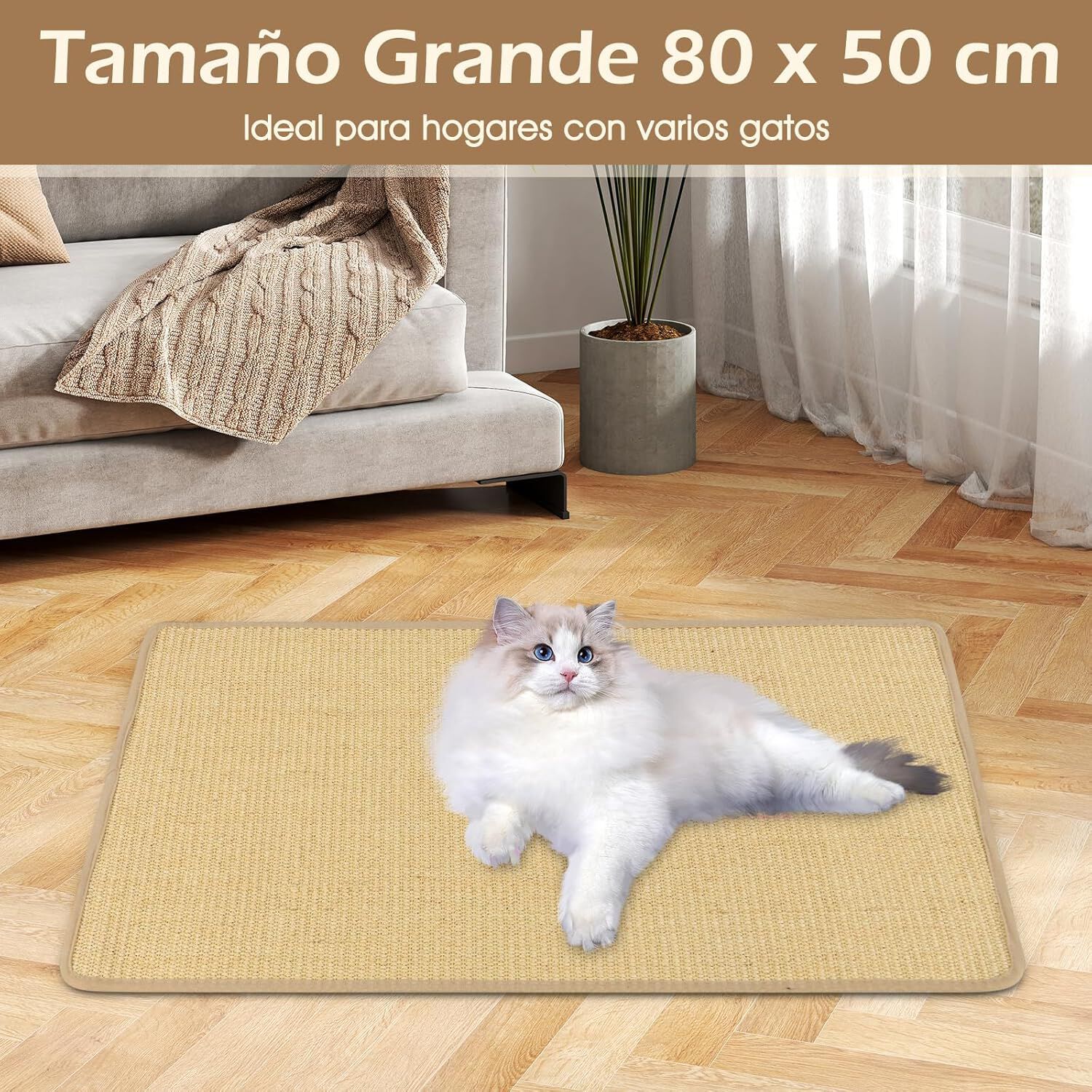 COSTWAY Juego de 2 Alfombrillas Rascadoras para Gatos, 80 x 50 cm Almohadillas de Sisal Natural, Alfombras Rascadoras Horizontales con Cintas Adhesivas de Ganchos y Bucle, Protegen Muebles, Sofás thumbnail