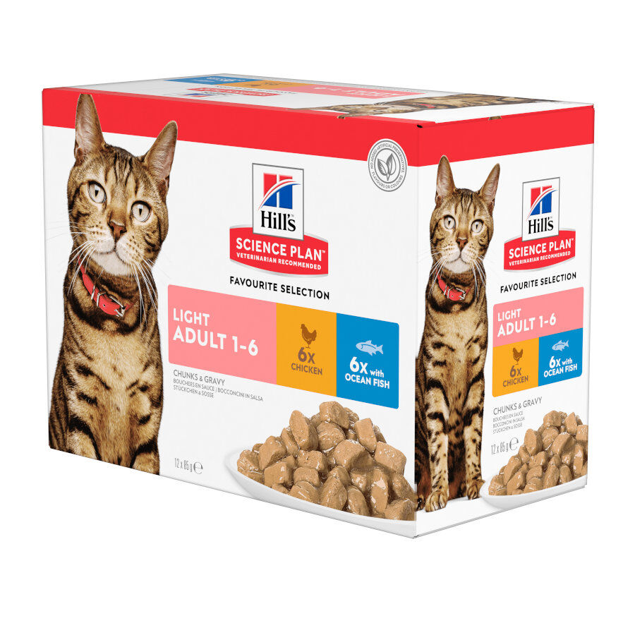 12 sobres x 85 g Hill's Science Plan Light Adult Pescado Azul y Pollo en Salsa sobre para gatos