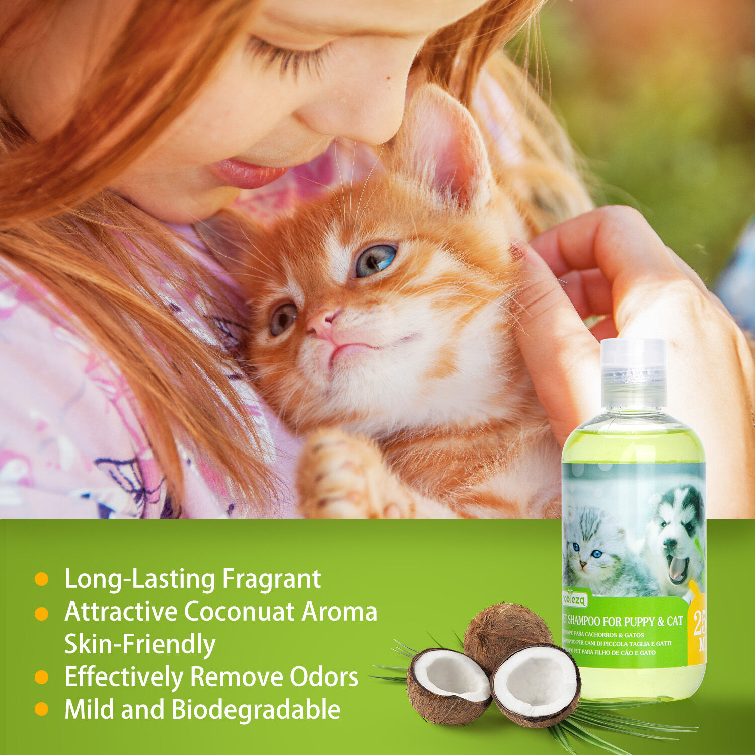 Nobleza Champ&uacute; para Perros Gatos Piel Sensible y Atopica, Champ&uacute; Cachorro y Gatito con Fragancia de Coco, Champ&uacute; Perro Dermatitis y Anti olores |Sin Parabenos, Ftalatos o SLS |pH Adaptado| 250ml, , large Imagen numero 3