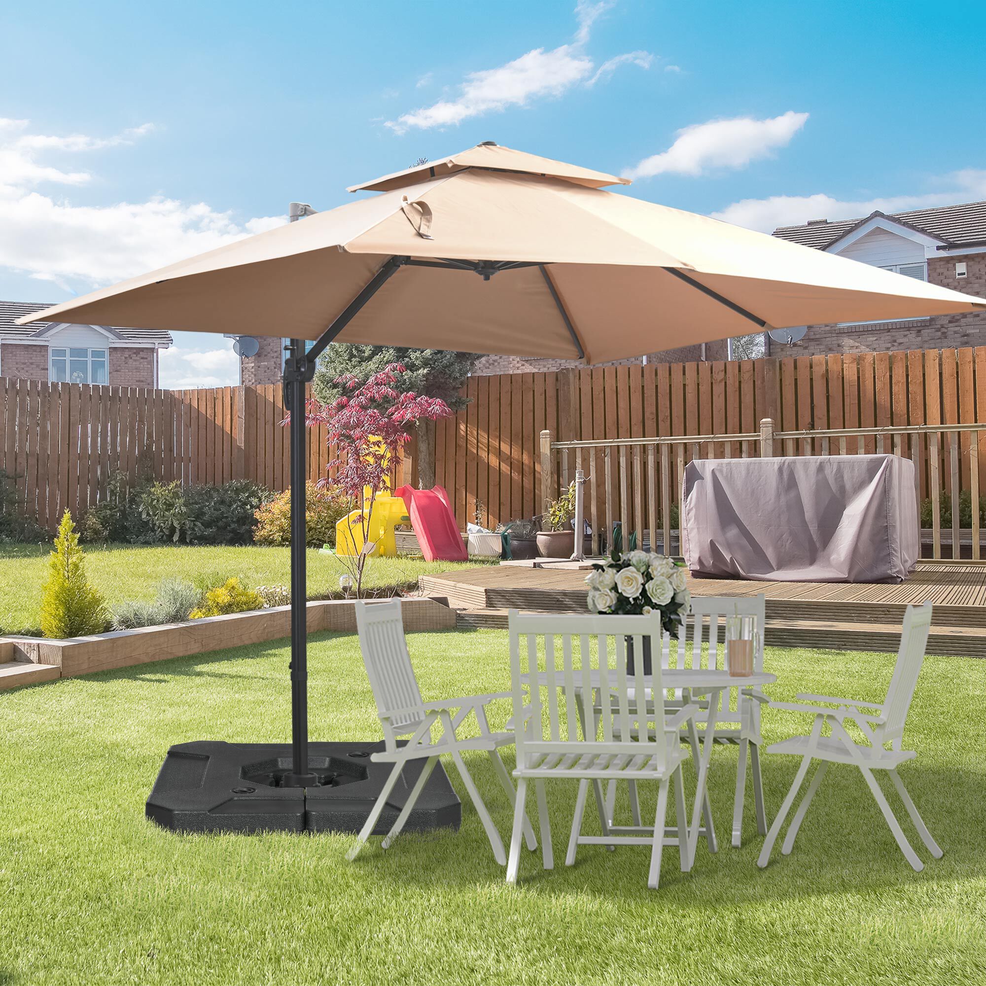 Outsunny 2 Pesos para Base de Sombrilla Rellenable de Arena 110 kg o Agua 70 kg para Base Cruzada de Parasol Sombrilla Cantilever para Jard&iacute;n Terraza Exterior 88,5x88,5x12 cm Negro, , large Imagen numero 2