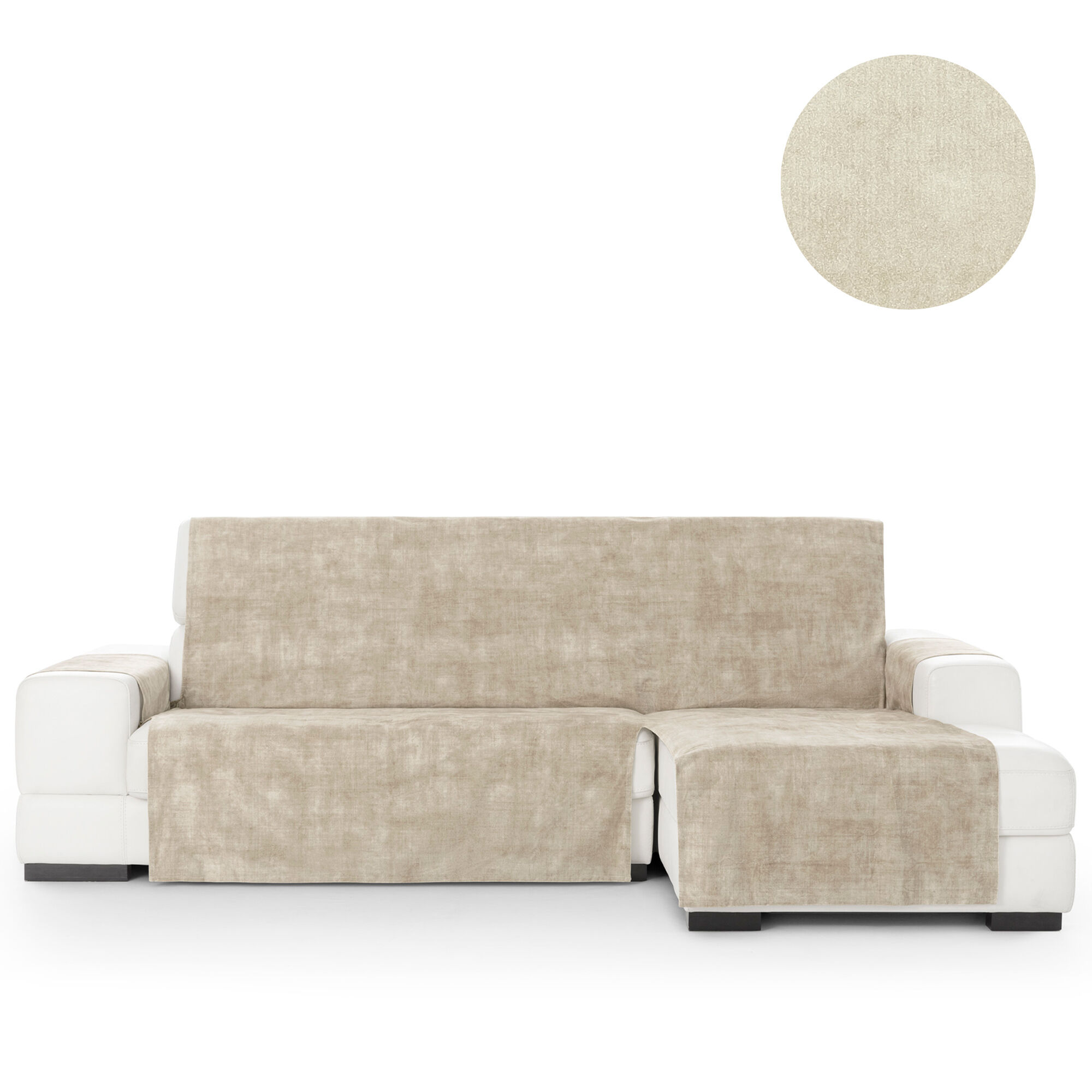 Cubre Sof&aacute; Protector Antimanchas acabado aterciopelado Marfil Chaise Longue Derecho 240 cm (250-300 cm), , large Imagen numero 1