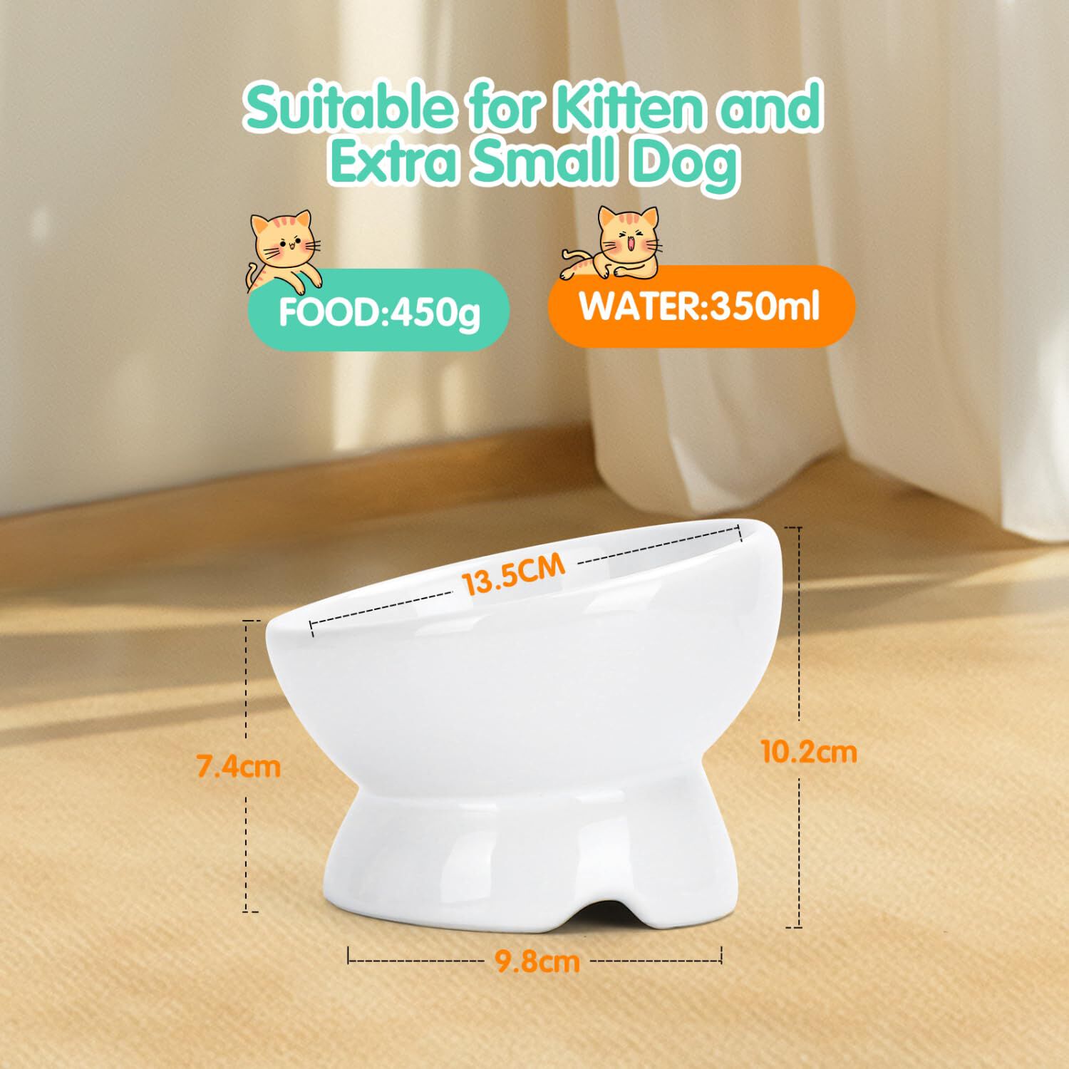 Nobleza - Comedero Cer&aacute;mica para Gatos, Comedero para Gatos Elevado con Inclinaci&oacute;n de 15&deg;, Reducir la Presi&oacute;n del Cuello y Prevenir los V&oacute;mitos, Comedero Gato para Gatos y Cachorros, Blanco, , large Imagen numero 2