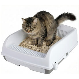 COSTWAY Arenero para Gatos con Bordes Altos, 60x46x24 cm, Caja de Arena para Gatos Semi-Autom&aacute;tica a Prueba de Salpicaduras con Bandeja Tipo Caj&oacute;n, Pala Deslizante y Pedal Filtrante de Arena (Blanco