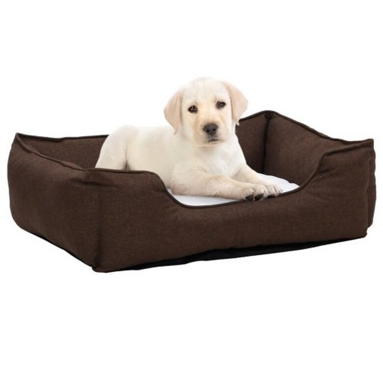 Vidaxl sofá acolchado rectangular con cojín marrón y blanco para perros, , large image number null