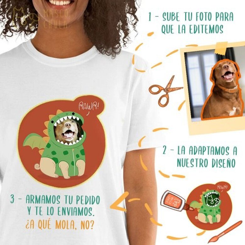 Mascochula camiseta mujer dino personalizada con tu mascota negra, , large image number null